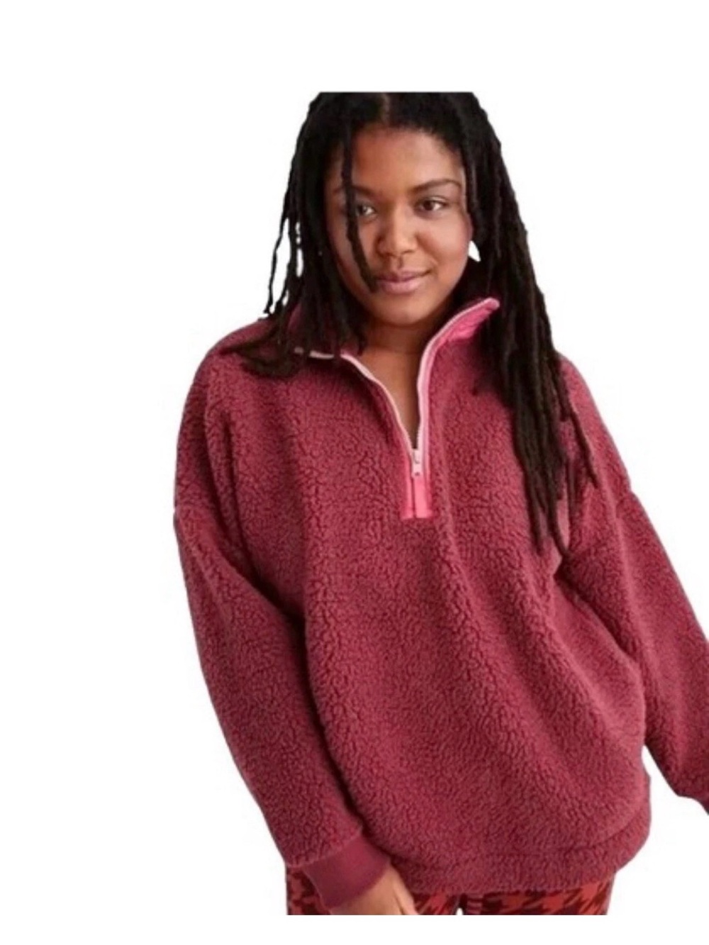 aerie Plush Sherpa Half-Zip Jacket - Rose Pink